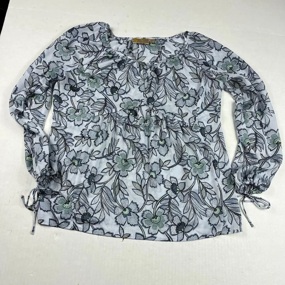 Princess Vera Wang Women’s Floral Long Sleeve Tunic Blouse Blue Black Green M